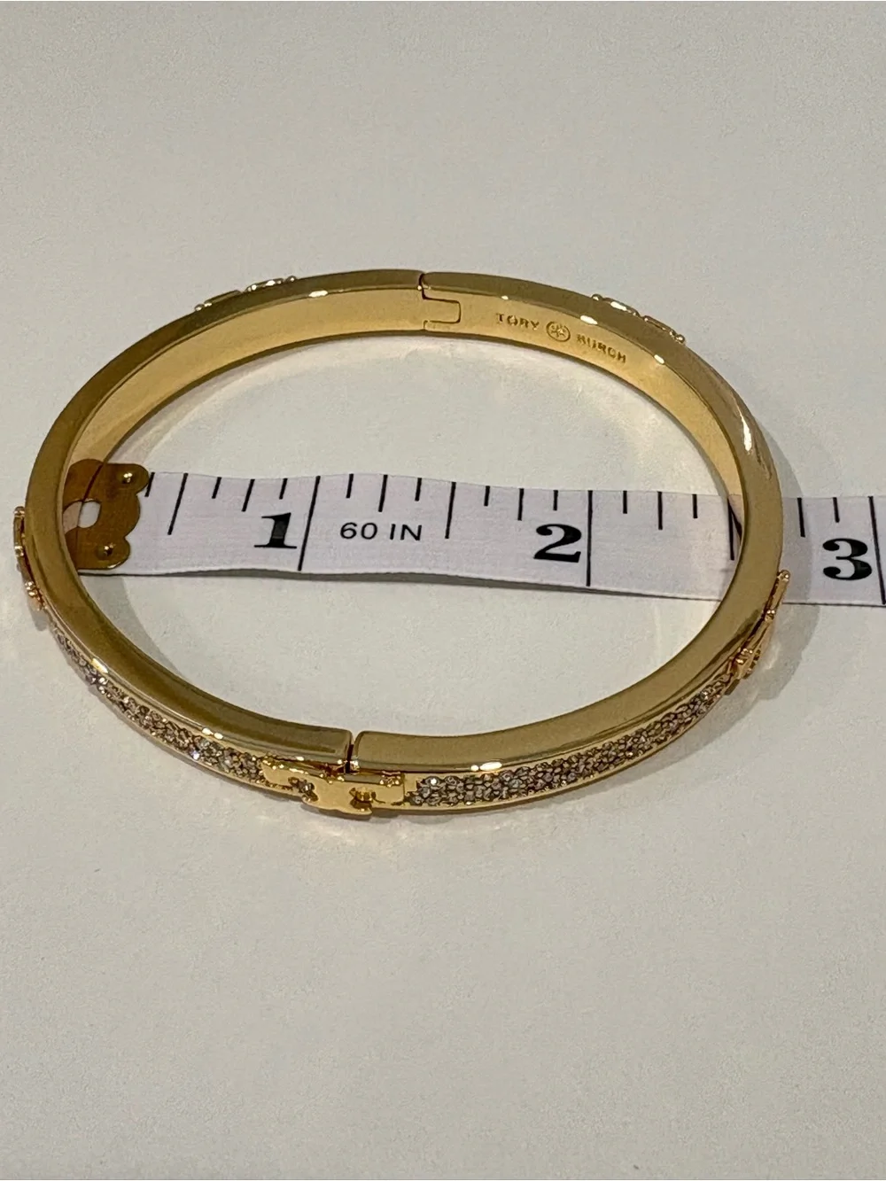 Tory Burch Gold and Crystal Pavé Logo Hinge Bracelet